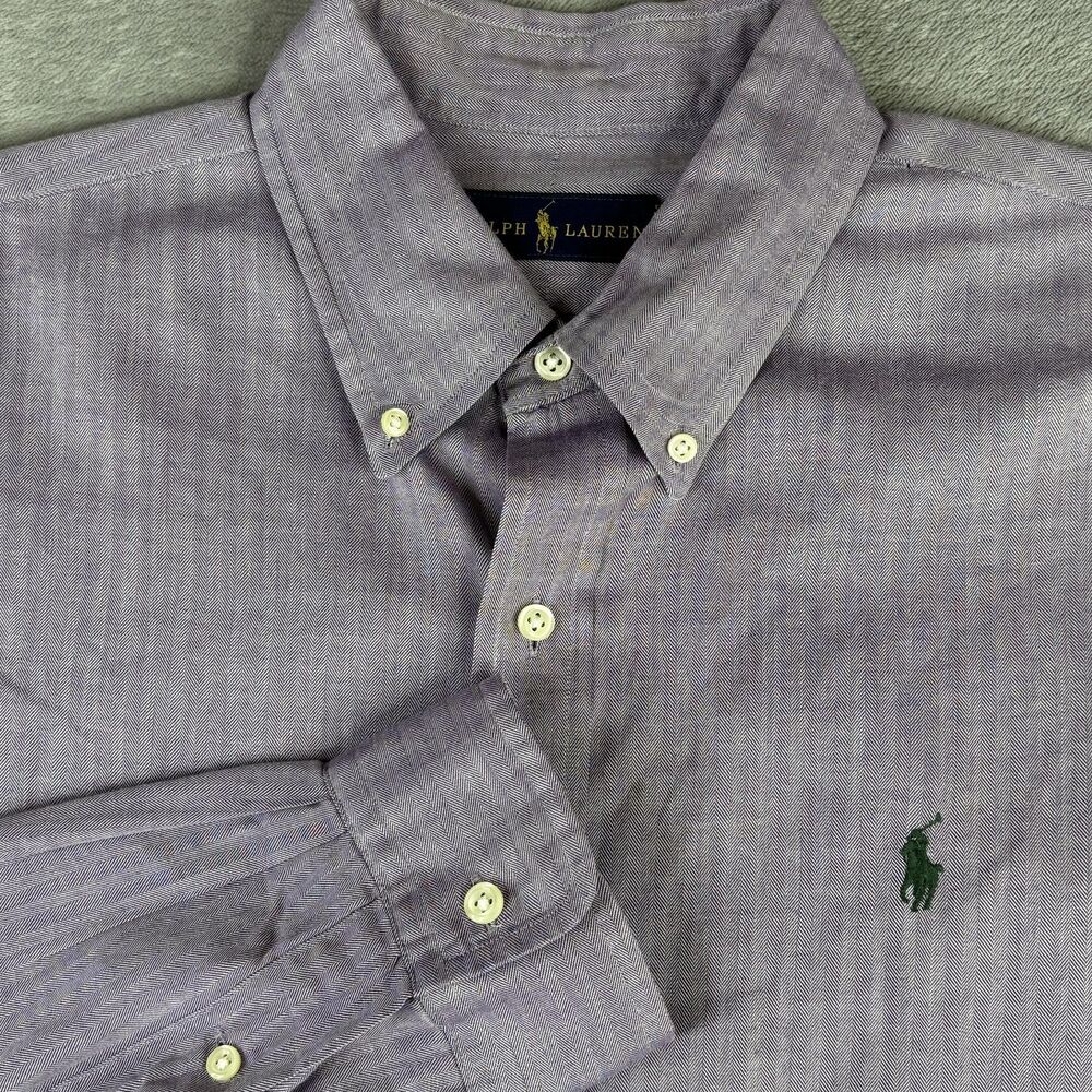 Ralph Lauren Shirt Men Large Purple Herringbone Button Down Long Sleeve Lavender